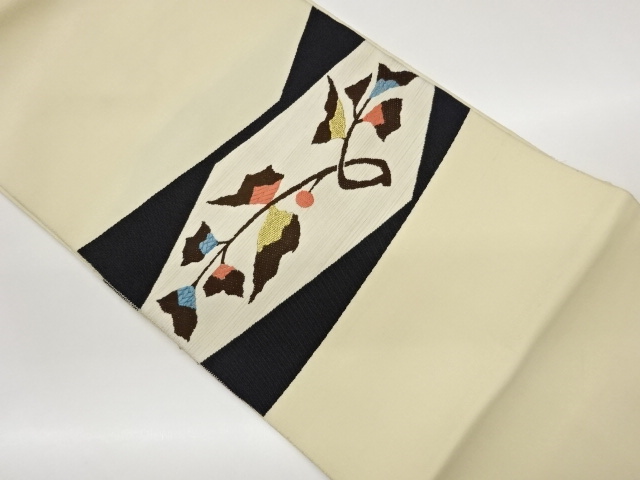 抽象葉模様織出し名古屋帯